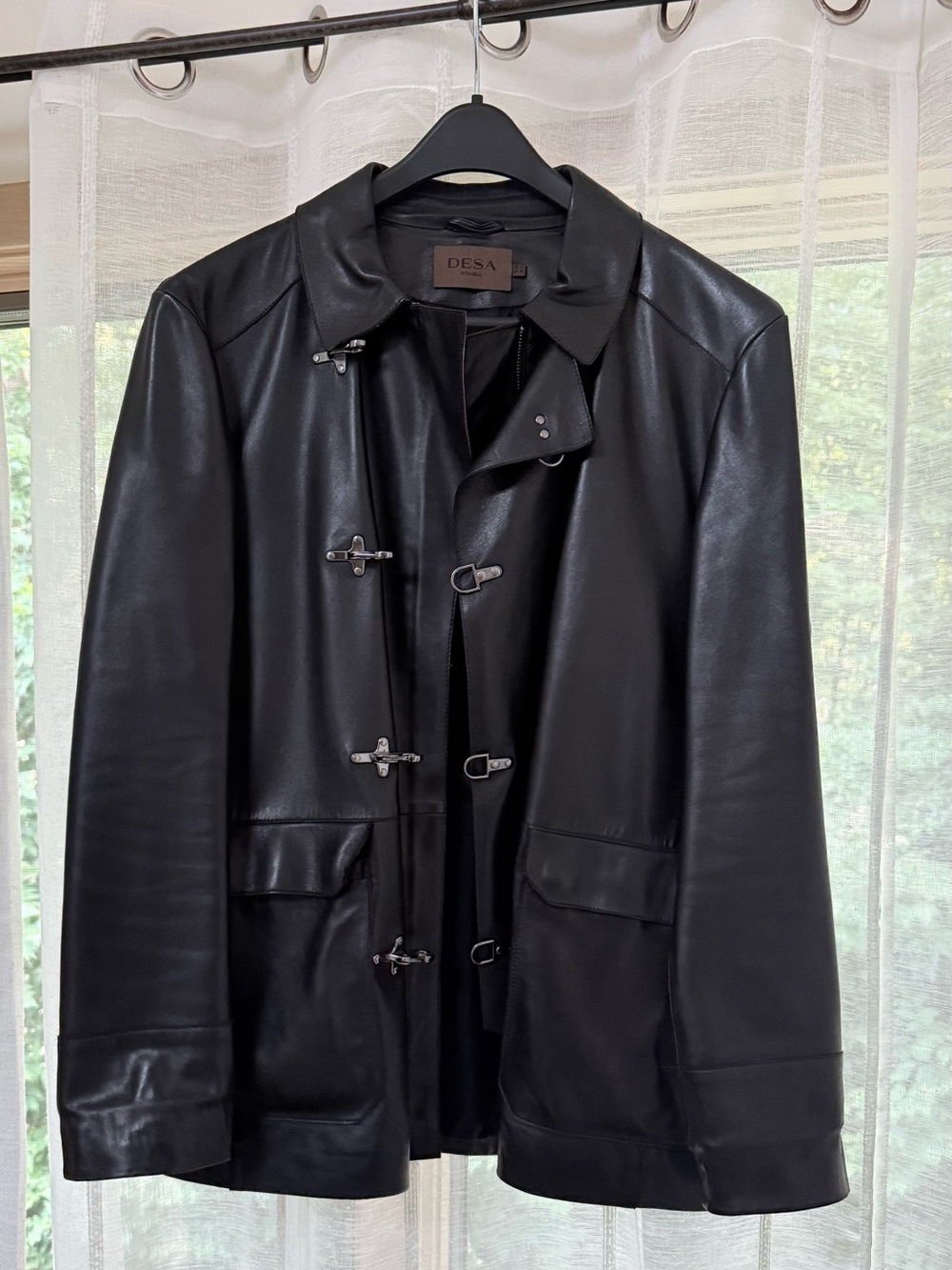 DESA Istanbul Lamb leather biker jacket in black and red.